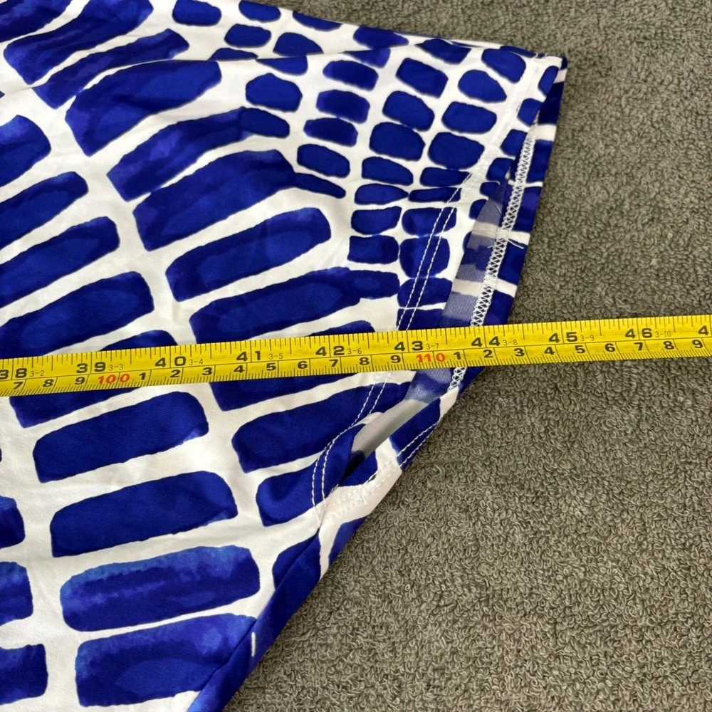 Trina Turk Swim Cover 4 Blue White Geometric Kimono Sleeve V-Neck Resort Beach